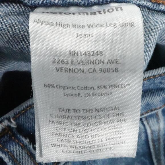 Reformation Jeans Womens 32 Alyssa Wide Leg Long‎ Denim Casual High Rise - Picture 12 of 15